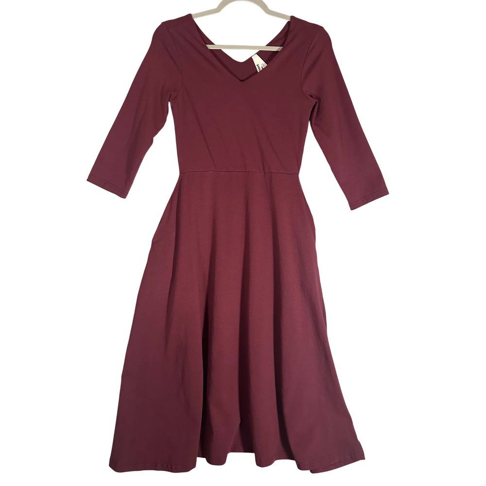 Pact Women's Midi Dress in Wine Burgundy